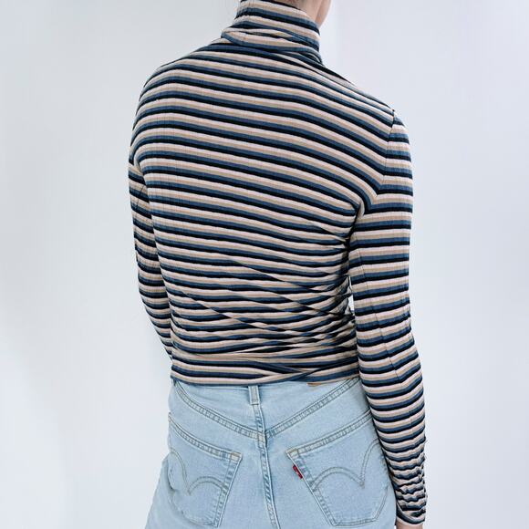 Madewell Striped Long Sleeve Turtleneck Top Black, Blue and Cream Size XS - Picture 3 of 3